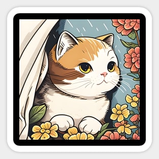 Cute Cat Flower Cat Fat Lover - Floral Cat Sticker